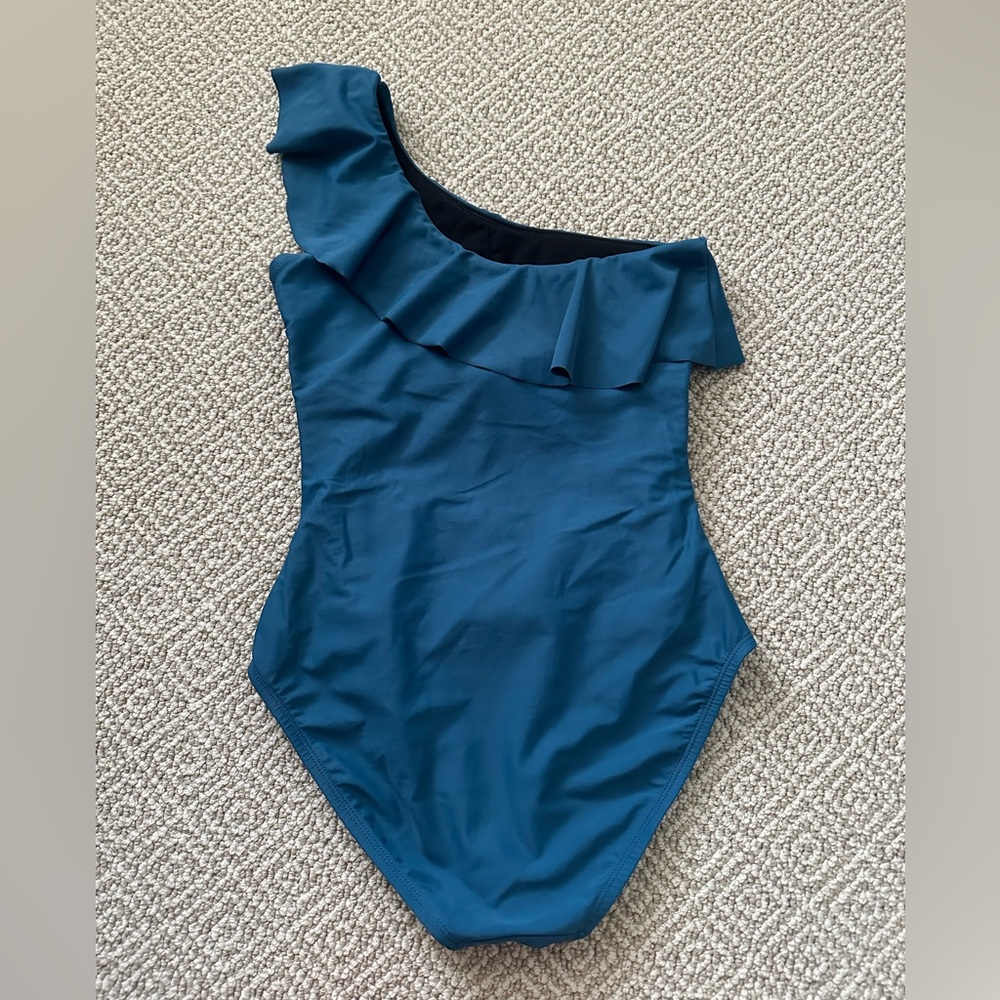 One-Shoulder Ruffle Swimsuit - Blue - Picture 3 of 4